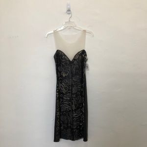 Laser Cut Leather Dress With Mesh Neck